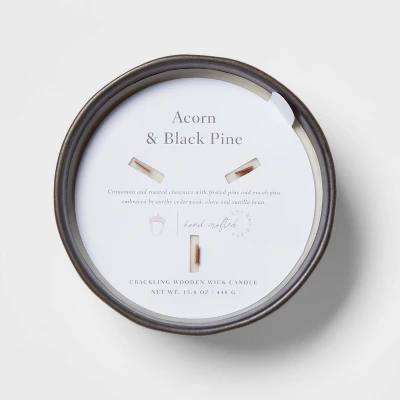 16oz Blackened Bowl Ceramic With Multi Woodwick And Dustcover Acorn + Pine Candle Black - Threshold™ 4 16oz Blackened Bowl Ceramic With Multi Woodwick And Dustcover Acorn + Pine Candle Black - Threshold™ - Image 4