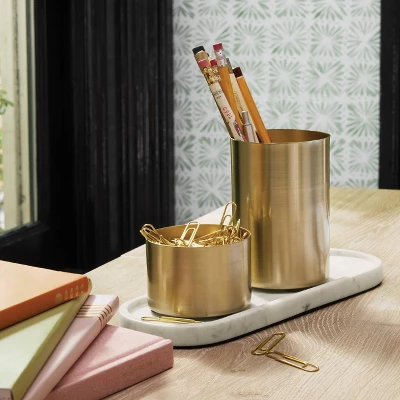 Modular Desk Org Marble Tray And Metal Cups Set - Threshold™ 1 Modular Desk Org Marble Tray And Metal Cups Set - Threshold™