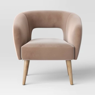 Barrel Open Back Accent Chair Velvet Camel - Threshold™ 2 Barrel Open Back Accent Chair Velvet Camel - Threshold™ - Image 2