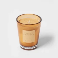 Colored Vase Glass With Dustcover Tobacco And Bergamot Candle Yellow - Threshold™ -Threshold GUEST f2d322ed 7929 4fe4 80ce 3b86e1456d1f