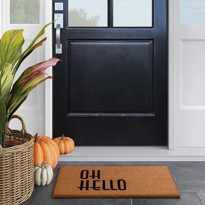 1'6"x2'6" Oh Hello Doormat Natural - Threshold™ 1 1'6"x2'6" Oh Hello Doormat Natural - Threshold™